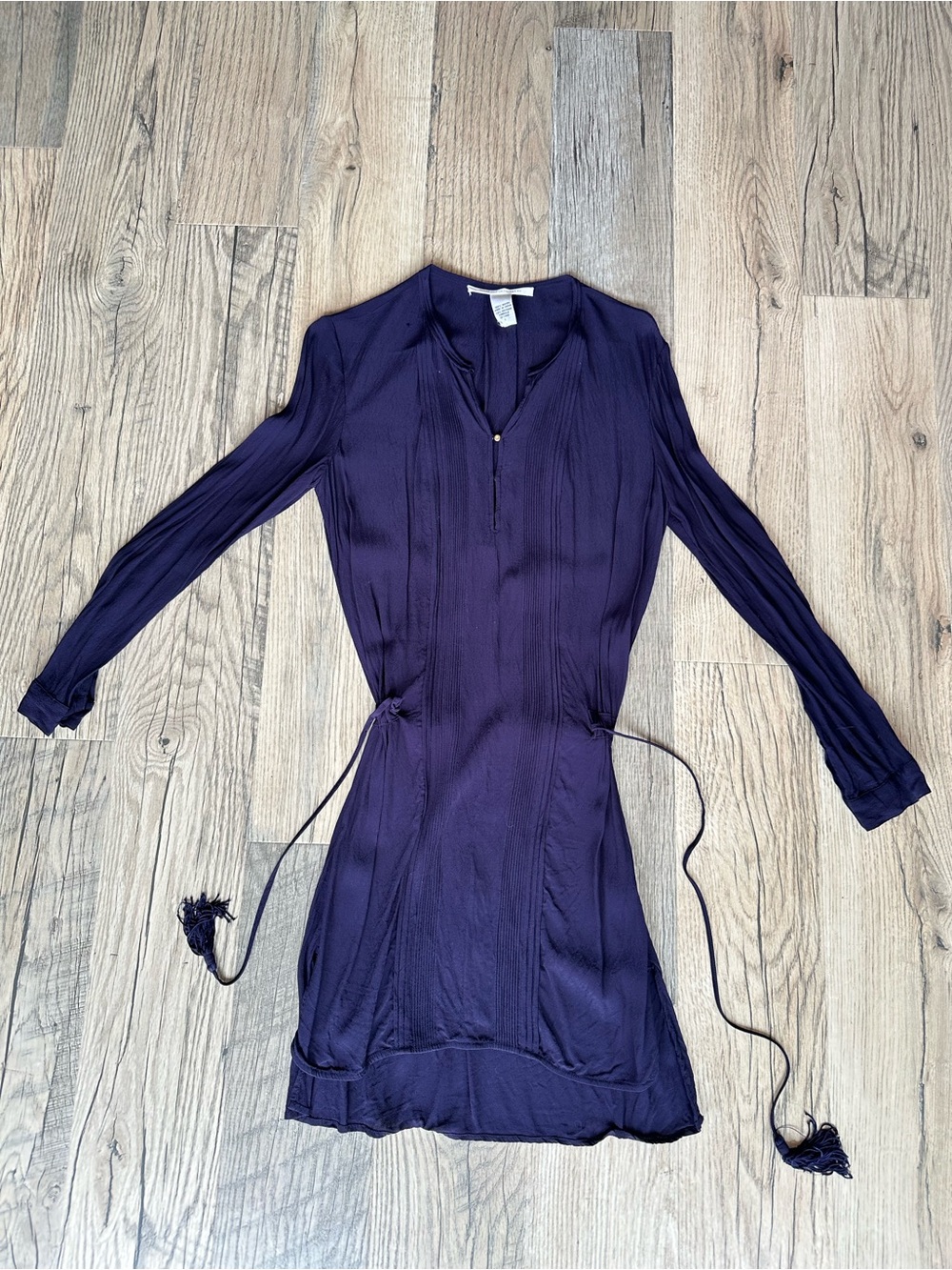Diane Von Furstenberg Deep Purple Long Sleeve Tie-Waist Dress - Picture 2 of 11